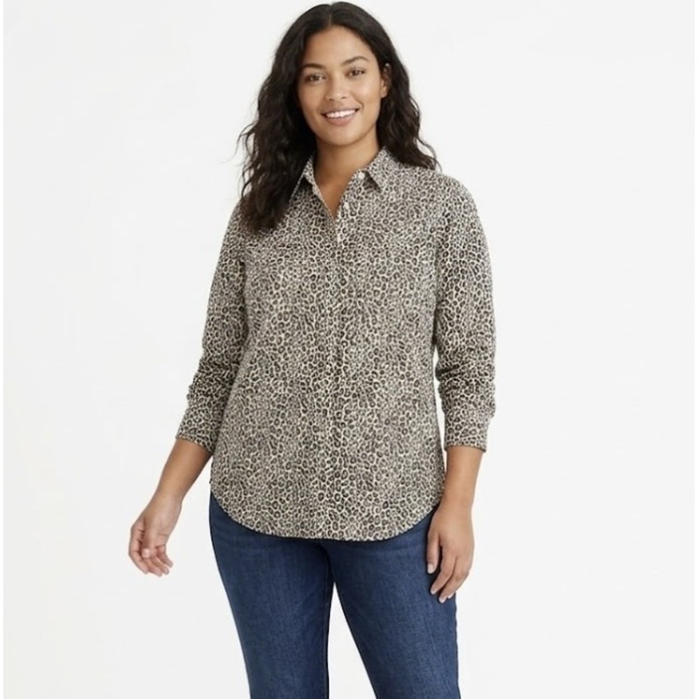 J. Crew Leopard Print 100% Silk Long Sleeve Button Down size 2